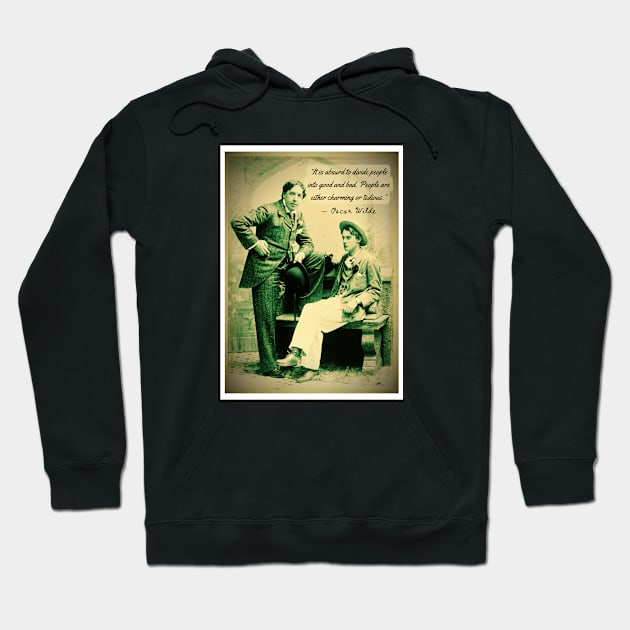 Oscar Wilde and Bosie Douglas portrait and quote: “It is absurd to divide people into good and bad...” Hoodie by artbleed